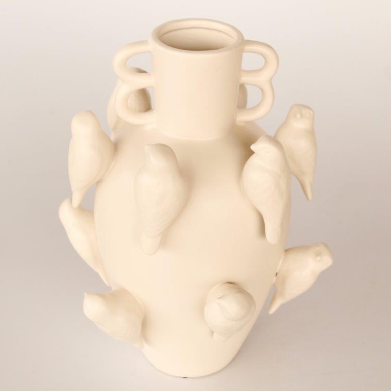 Large Off White Bird Vase